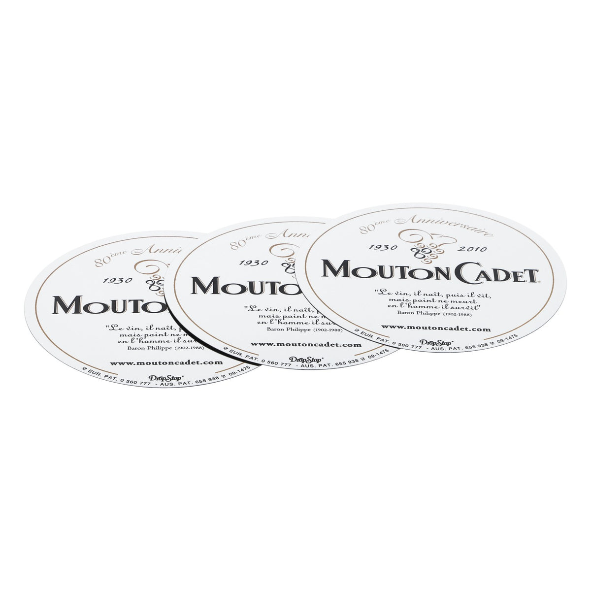 3-Piece Set of Mouton Cadet Wine Coasters (Silver)
