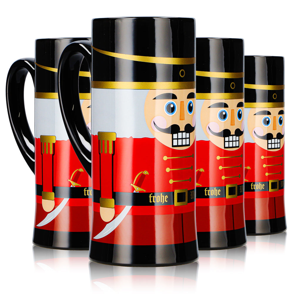 4 Mohaba Mulled Wine Mugs, Flute-Shaped, Nutcracker, Merry Christmas, Black, 0.2 L, Calibrated