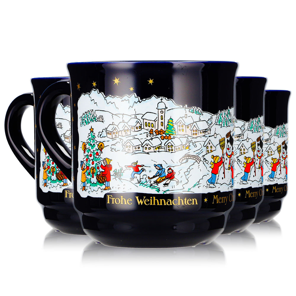 4 Mohaba Mulled Wine Mugs, Model 8000, "Merry Christmas Winter," Cobalt Blue, 0.2 L, Calibrated