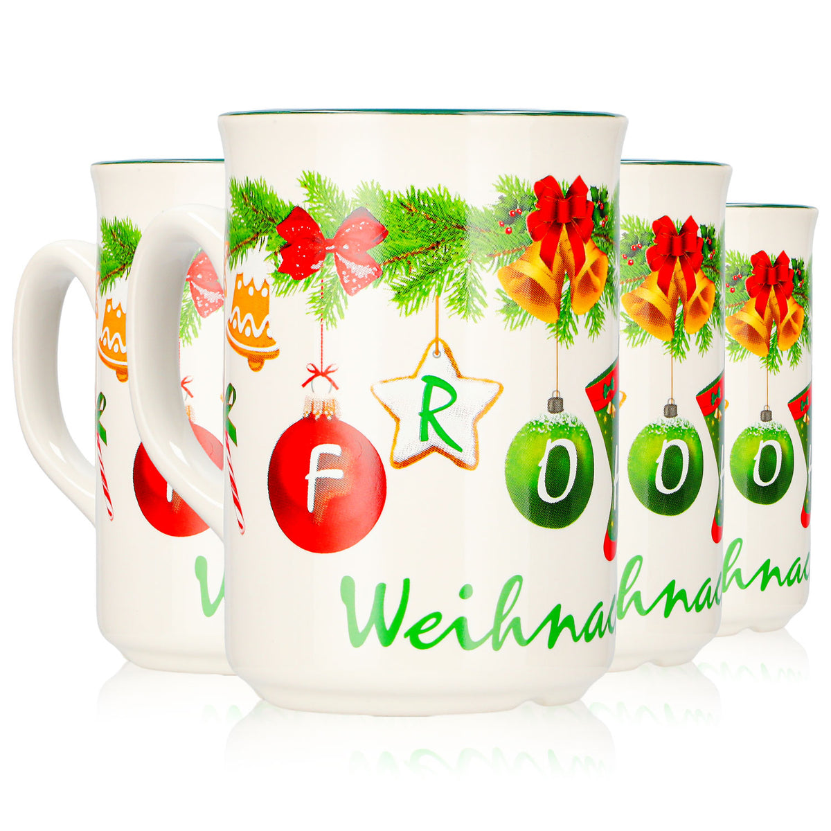 4 Mohaba Mulled Wine Mugs, Model 9000, Christmas Garland, "Merry Christmas Chamonix," 0.2 L, Calibrated