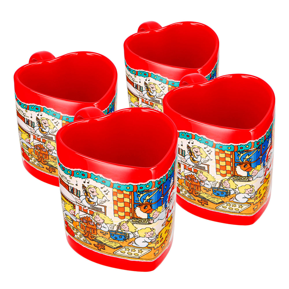 4 Mohaba Mulled Wine Mugs, Heart-Shaped Christmas Bakery Mug with Angel, Fire-Red, 0.2 L, Calibrated