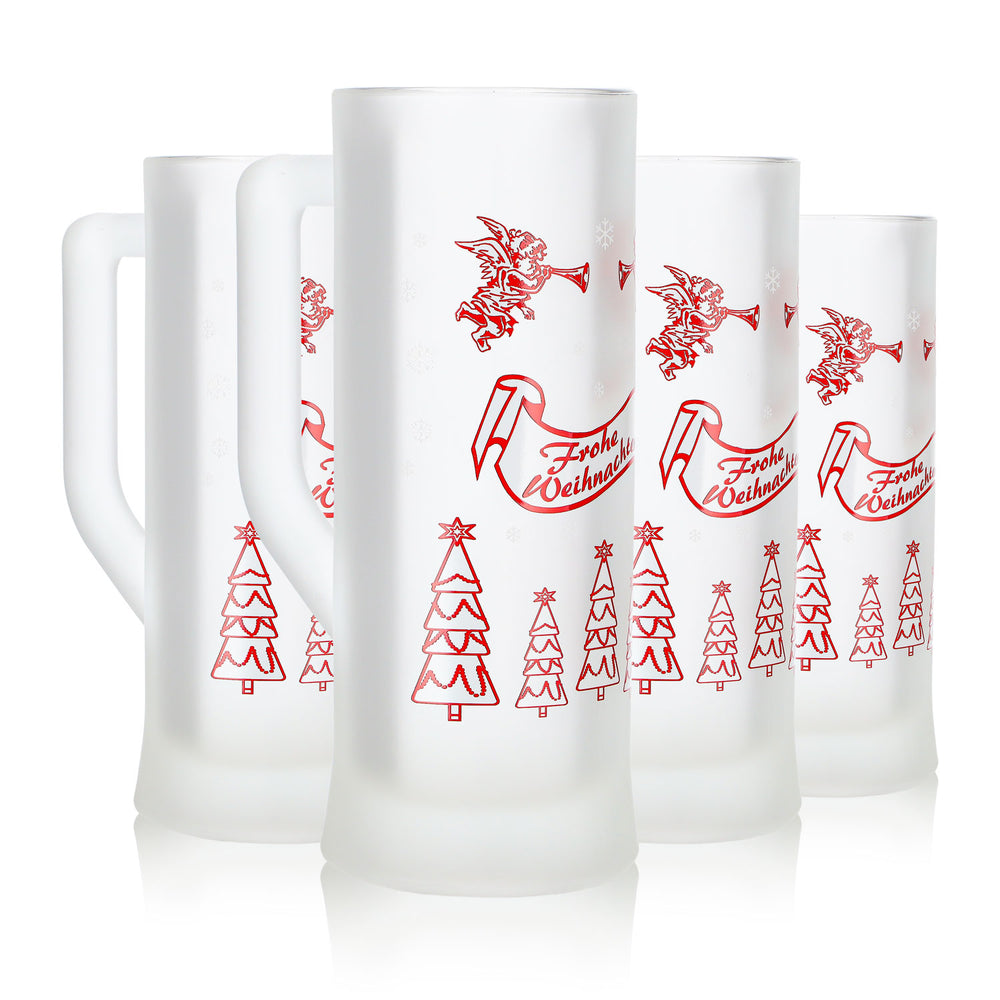 4 Mohaba Karlsseidel Mulled Wine Mugs, Satin-Finish Glass, "Merry Christmas Angel," 0.2 L, Calibrated