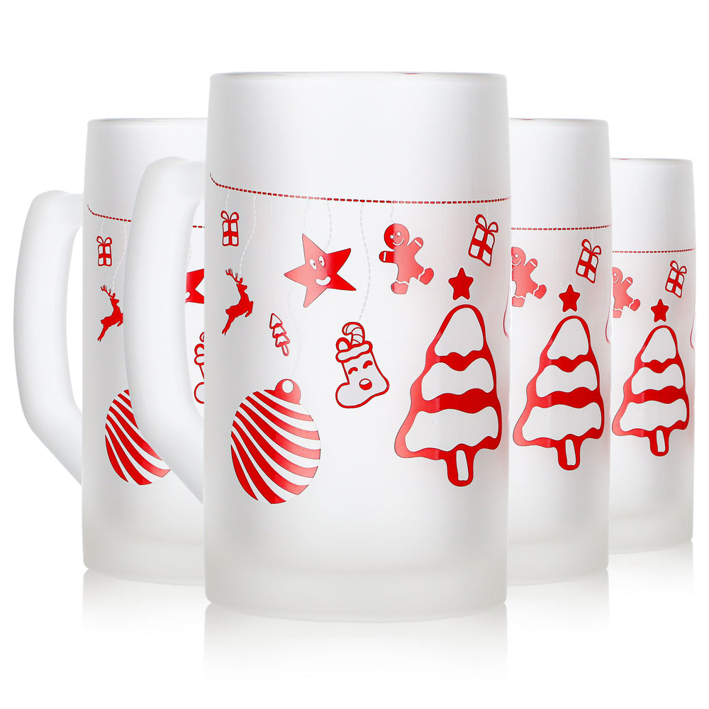 4 Mohaba Ludwigsseidel Glazed Glass Mulled Wine Mugs with Christmas Tree Design, 0.2 L, Calibrated