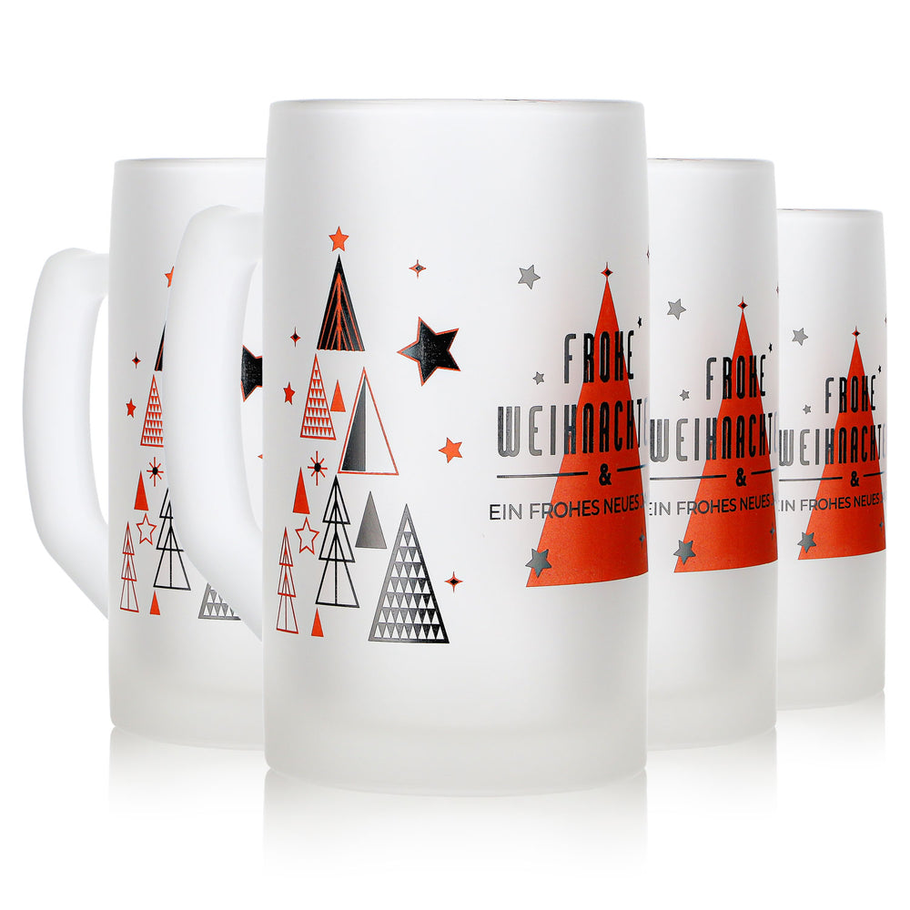 4 Mohaba Mulled Wine Mugs, Ludwigsseidel, Satin-Finish Glass, "Merry Christmas," 0.2 L, Calibrated