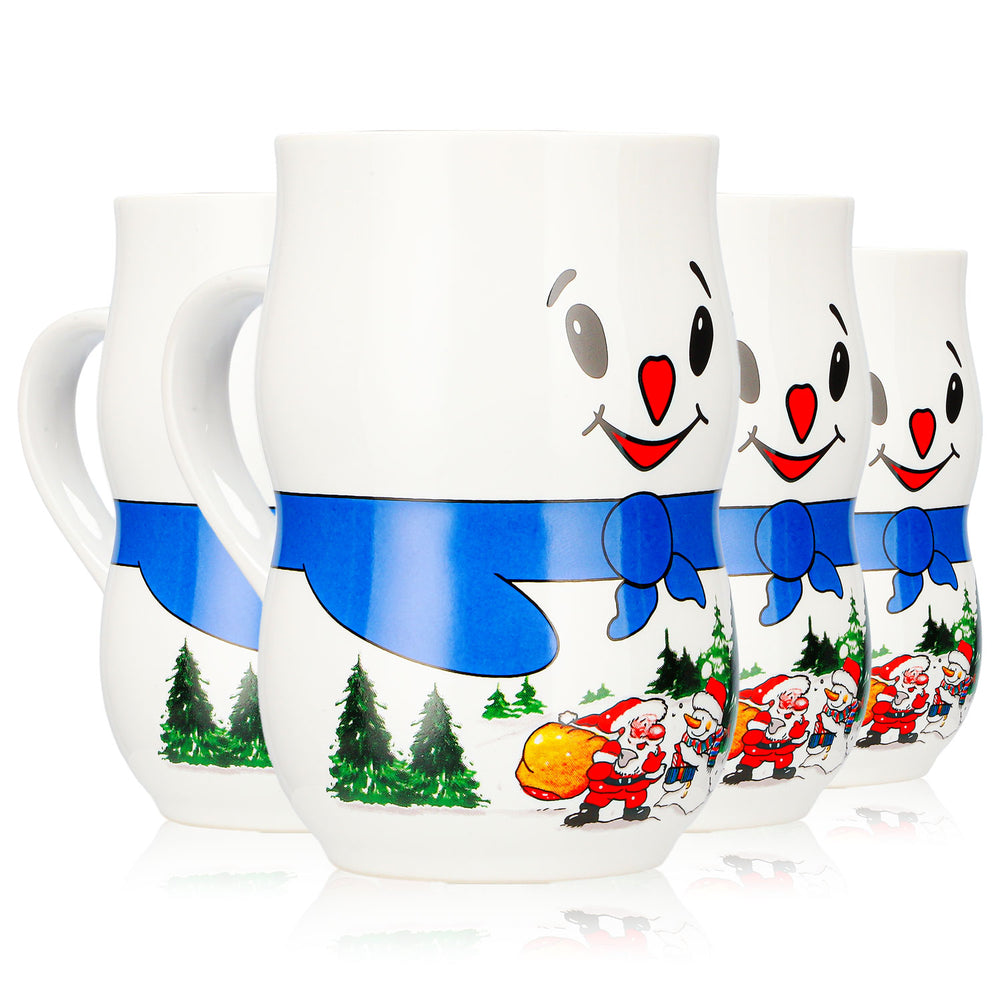 4 Mohaba Mulled Wine Mugs: Snowman Mug, Iceman, Santa Claus, White, 0.2 L, Calibrated