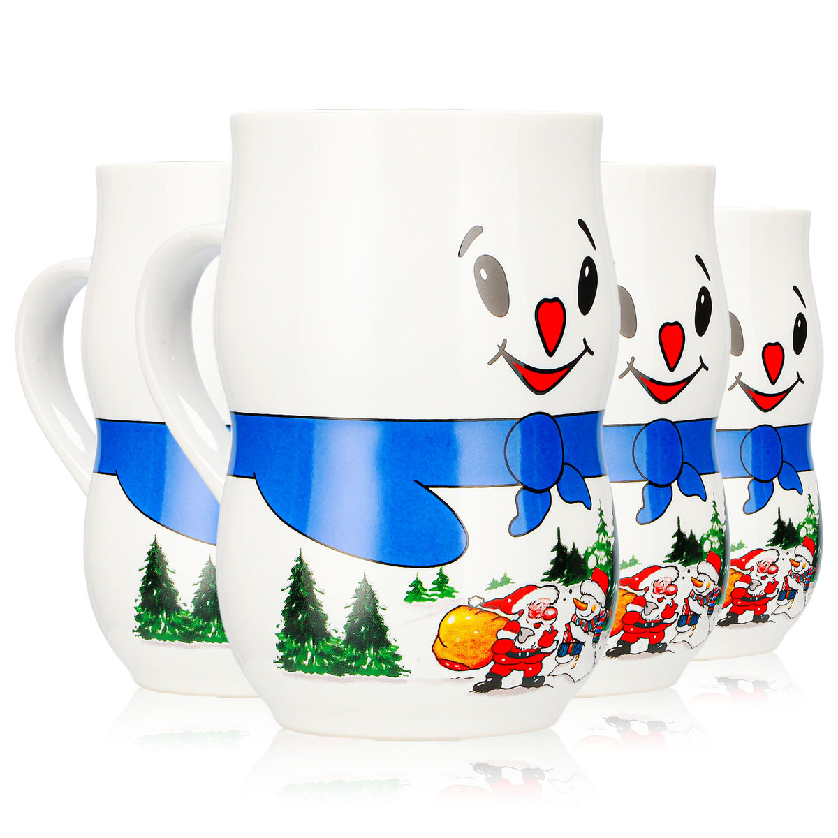 4 Mohaba Mulled Wine Mugs: Snowman Mug, Iceman, Santa Claus, White, 0.2 L, Calibrated