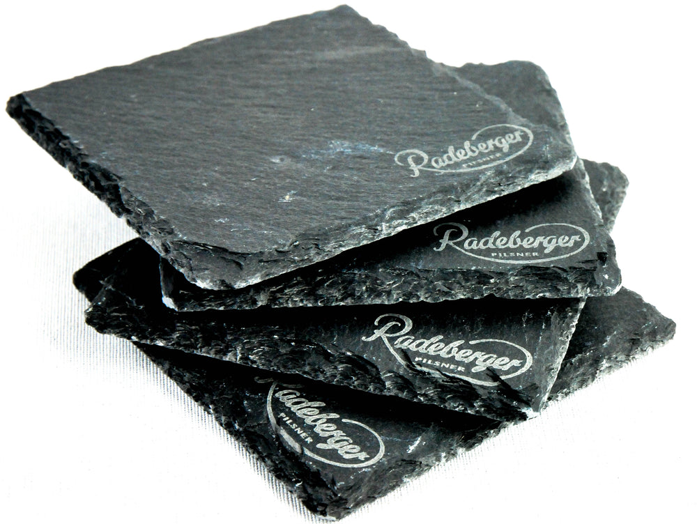 set of 4 Radeberger beer coasters Glass coasters Natural slate Anthracite Gift packaging