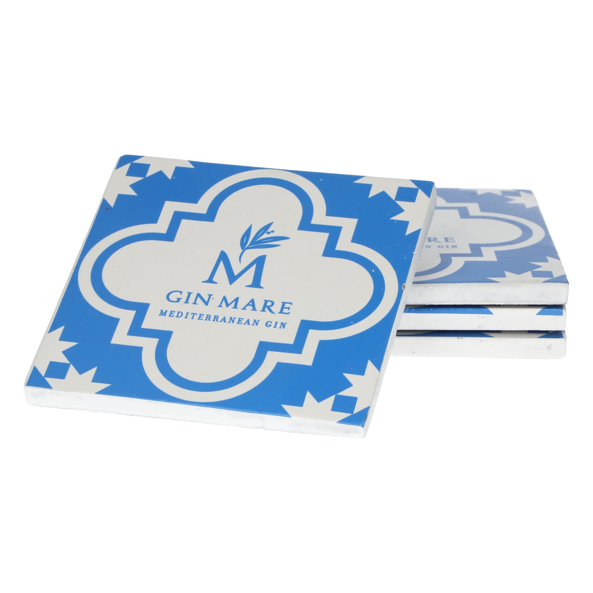 4x Gin Mare coasters 10x10cm Mediterranean style ceramic tile drip protection