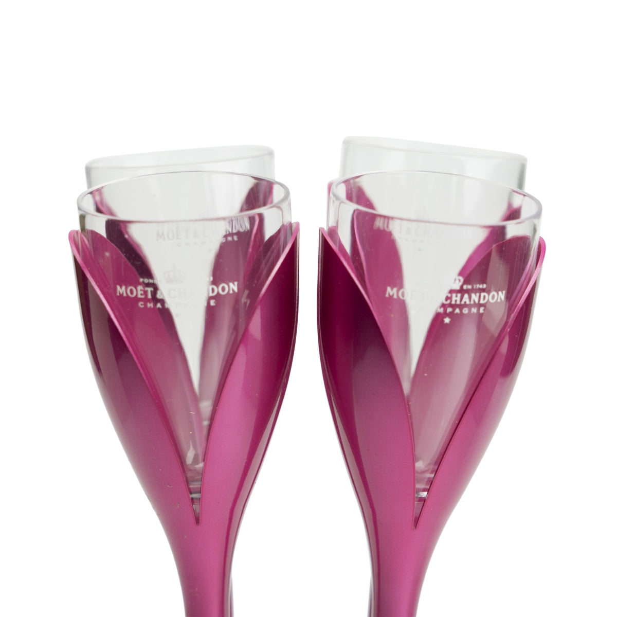 4x Moët & Chandon Champagne Glass Holders Tulip + 4 Plastic Glasses Stand Pink – View 2