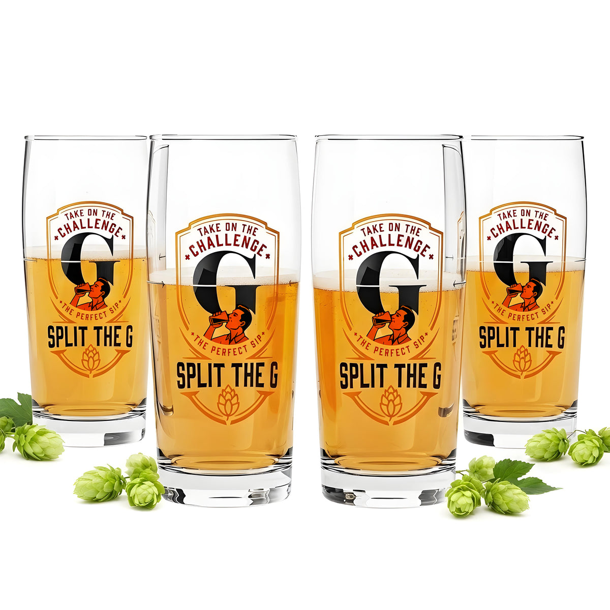 4 Sipply Beer Glasses "SPLIT THE G Take on the Challenge" 0.5 L
