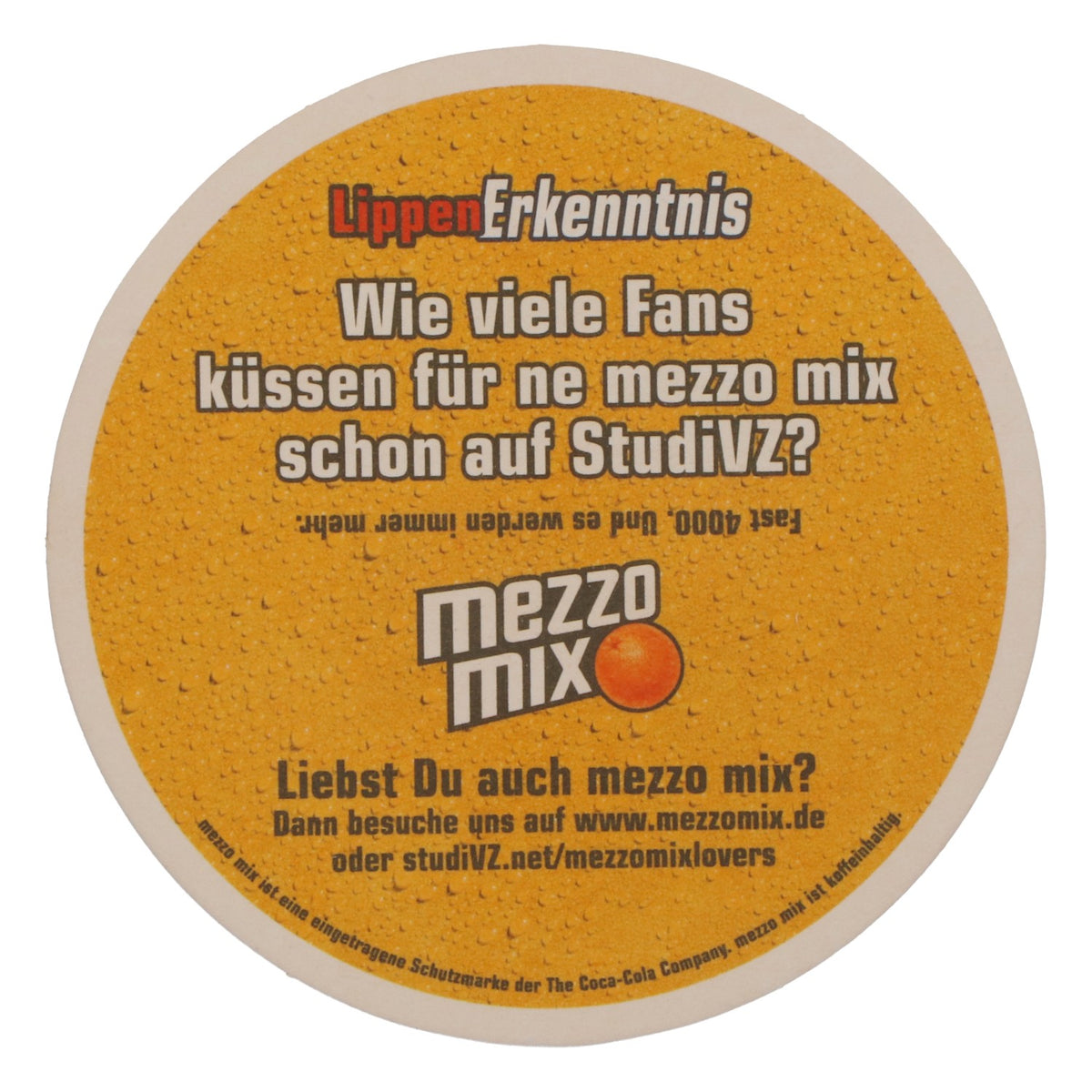 50x Mezzo Mix Soft Drink Beer Coasters Cola Kisses Orange – View 4