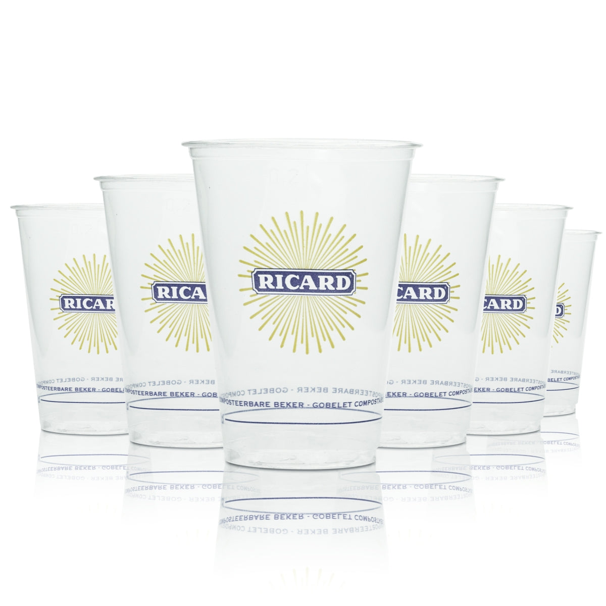 50x Ricard liqueur disposable cups, 0.1 l, plastic glass cups, aniseed, France, bar