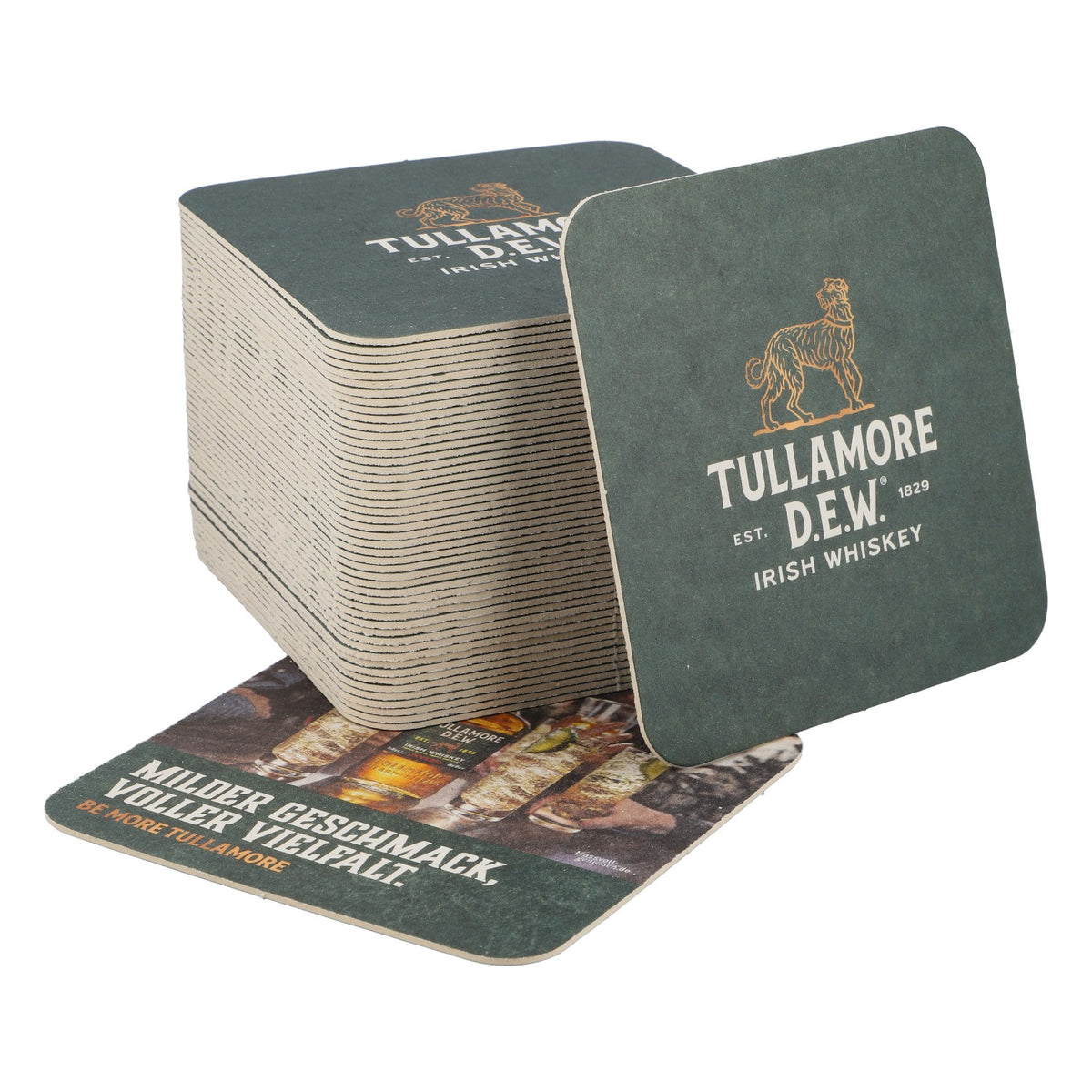 50x Tullamore Dew Whiskey Beer Coasters Glass Coasters Green – View 2