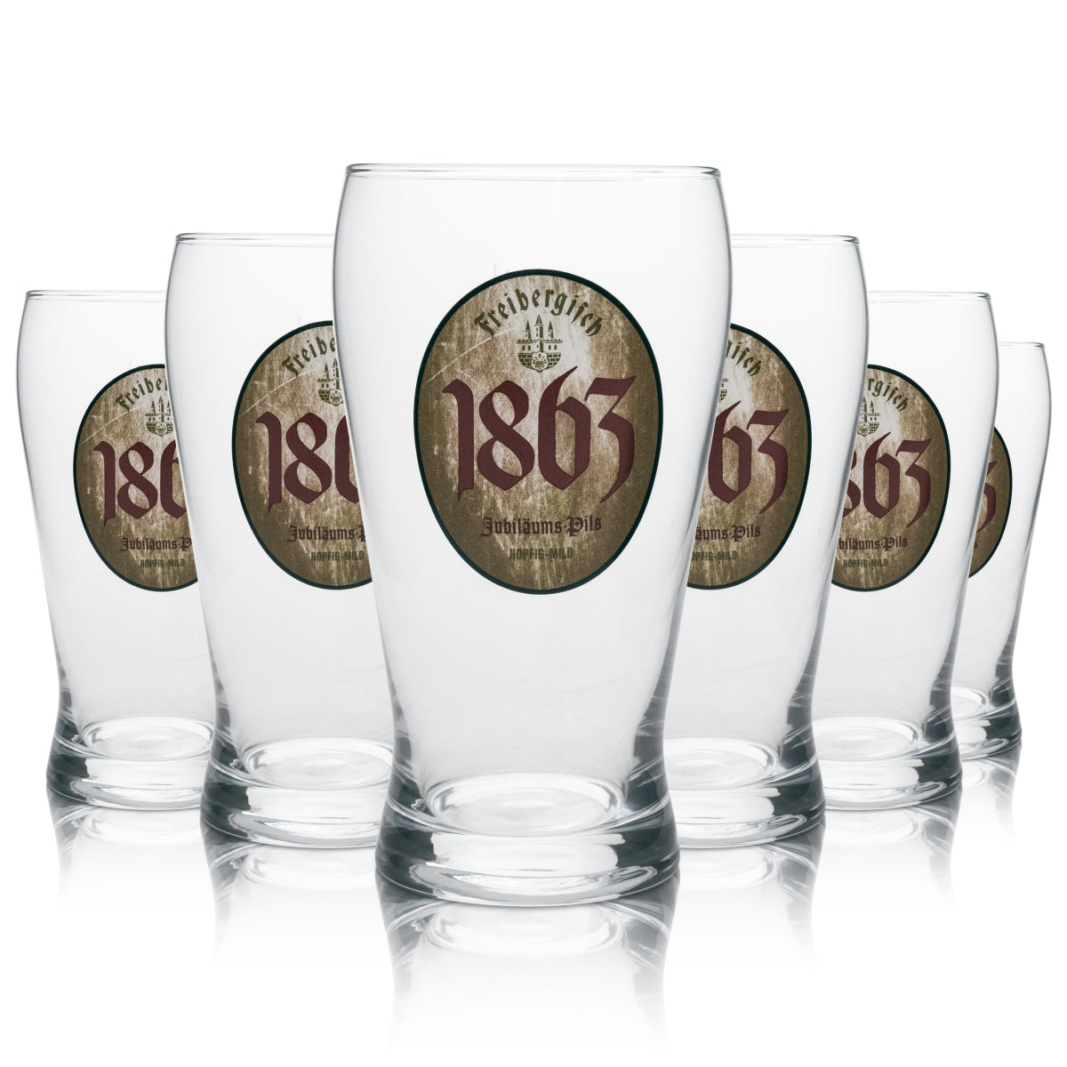 6 Freiberger Beer Glasses, Anniversary Pils 1863, 0.4 L