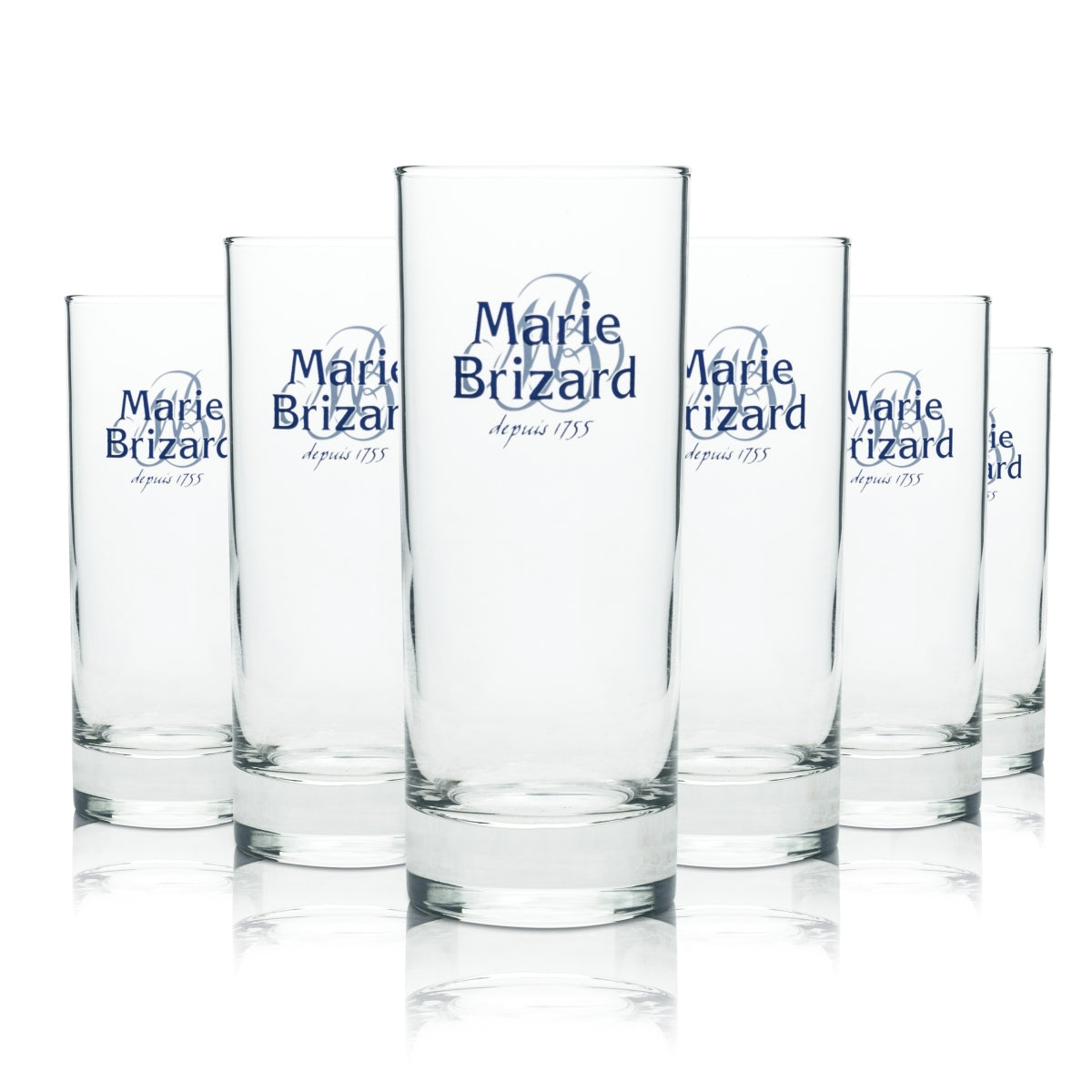 6 Marie Brizard liqueur glass, long drink, blue logo, new
