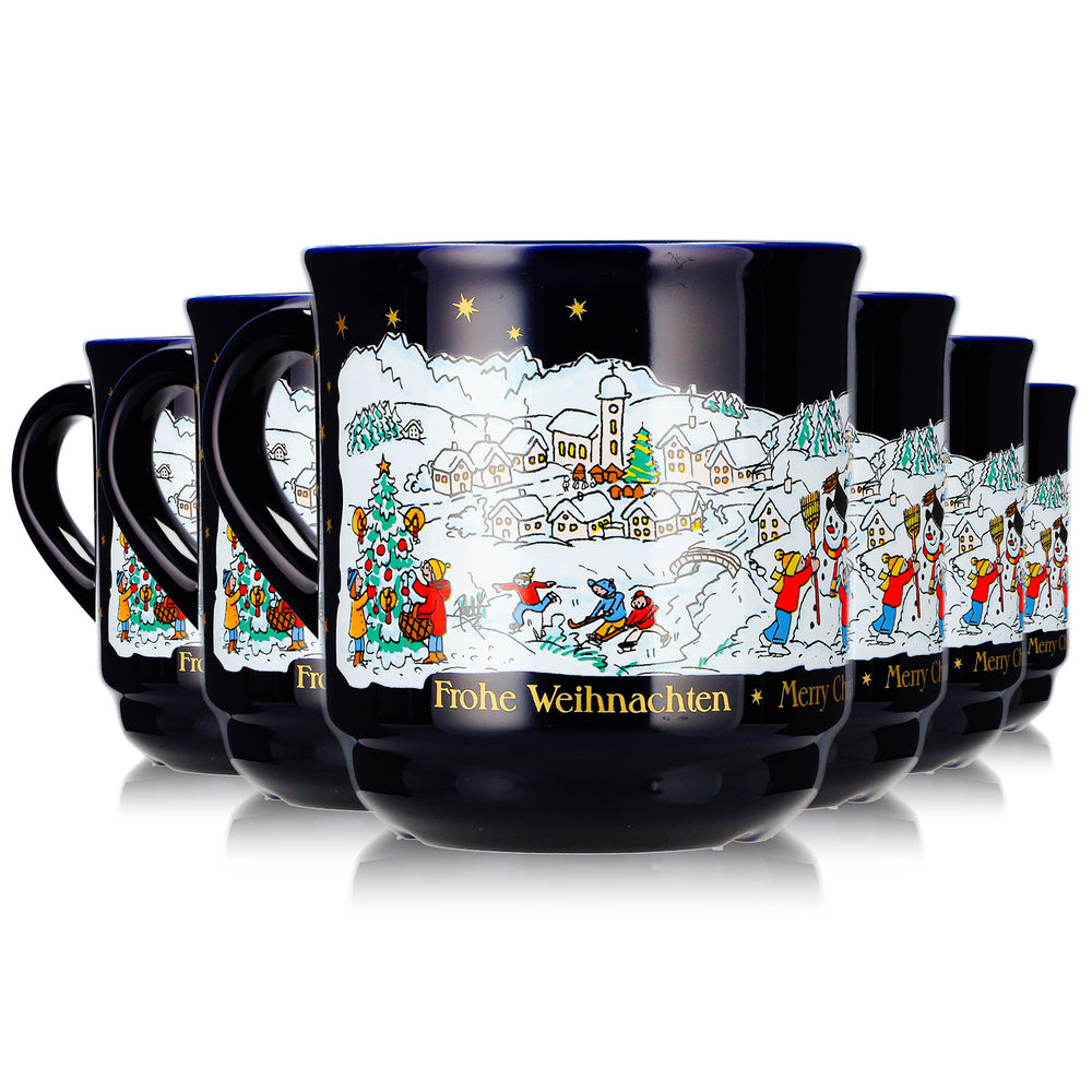 6 Mohaba Mulled Wine Mugs, Model 8000, "Merry Christmas" Winter, Cobalt Blue, 0.2 L, Calibrated