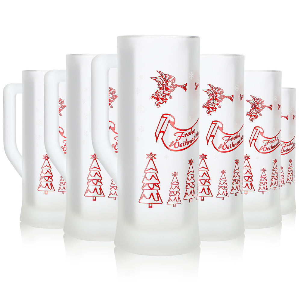 6 Mohaba Karlsseidel Mulled Wine Mugs, Satin-Finish Glass, "Merry Christmas Angel," 0.2 L, Calibrated