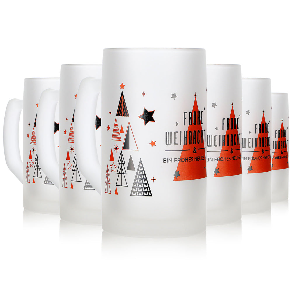 6 Mohaba Mulled Wine Mugs, Ludwigsseidel, Satin-Finish Glass, "Merry Christmas," 0.2 L, Calibrated