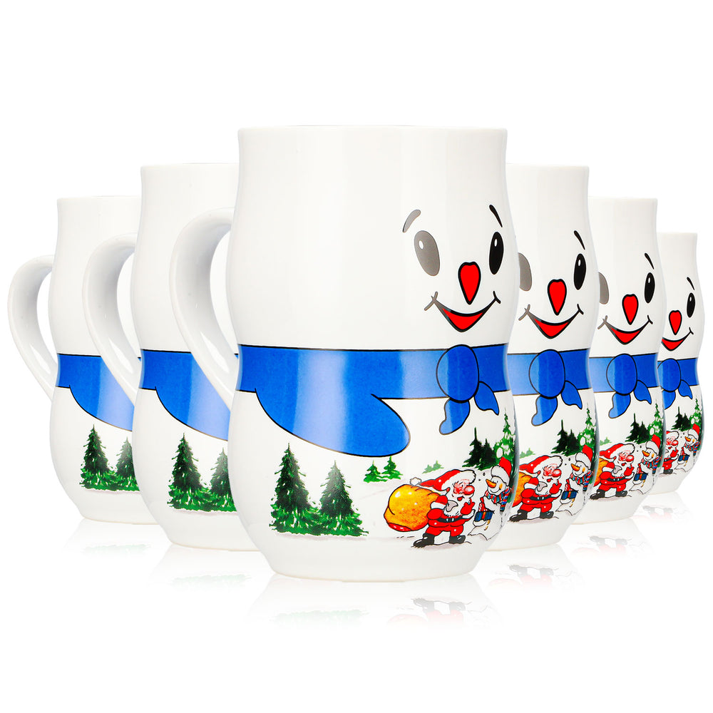 6 Mohaba Mulled Wine Mugs: Snowman Mug, Iceman, Santa Claus, White, 0.2 L, Calibrated
