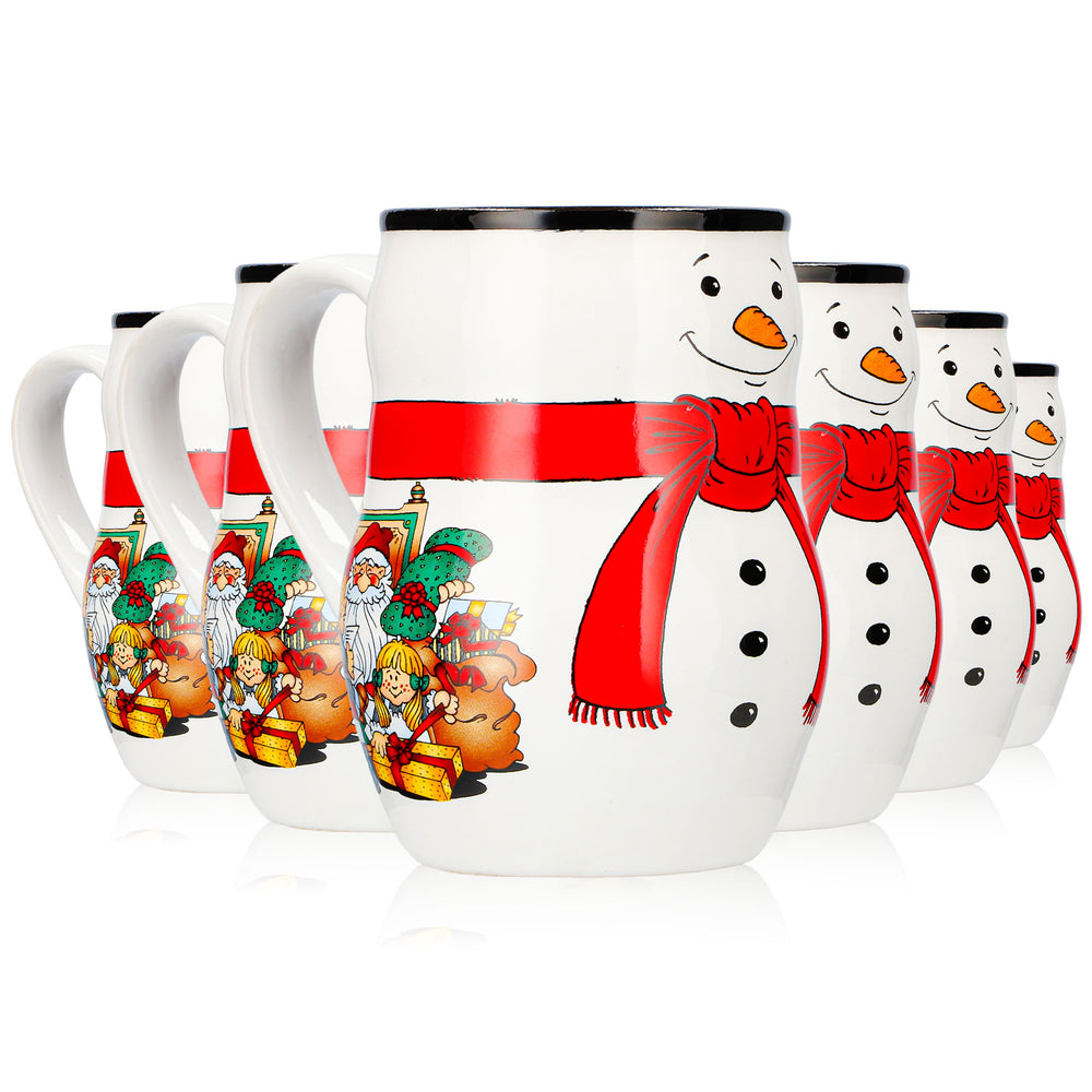 6 Mohaba Mulled Wine Mugs, Snowman Mug with Relief Design, Merry Christmas, White/Black, 0.2 L, Calibrated