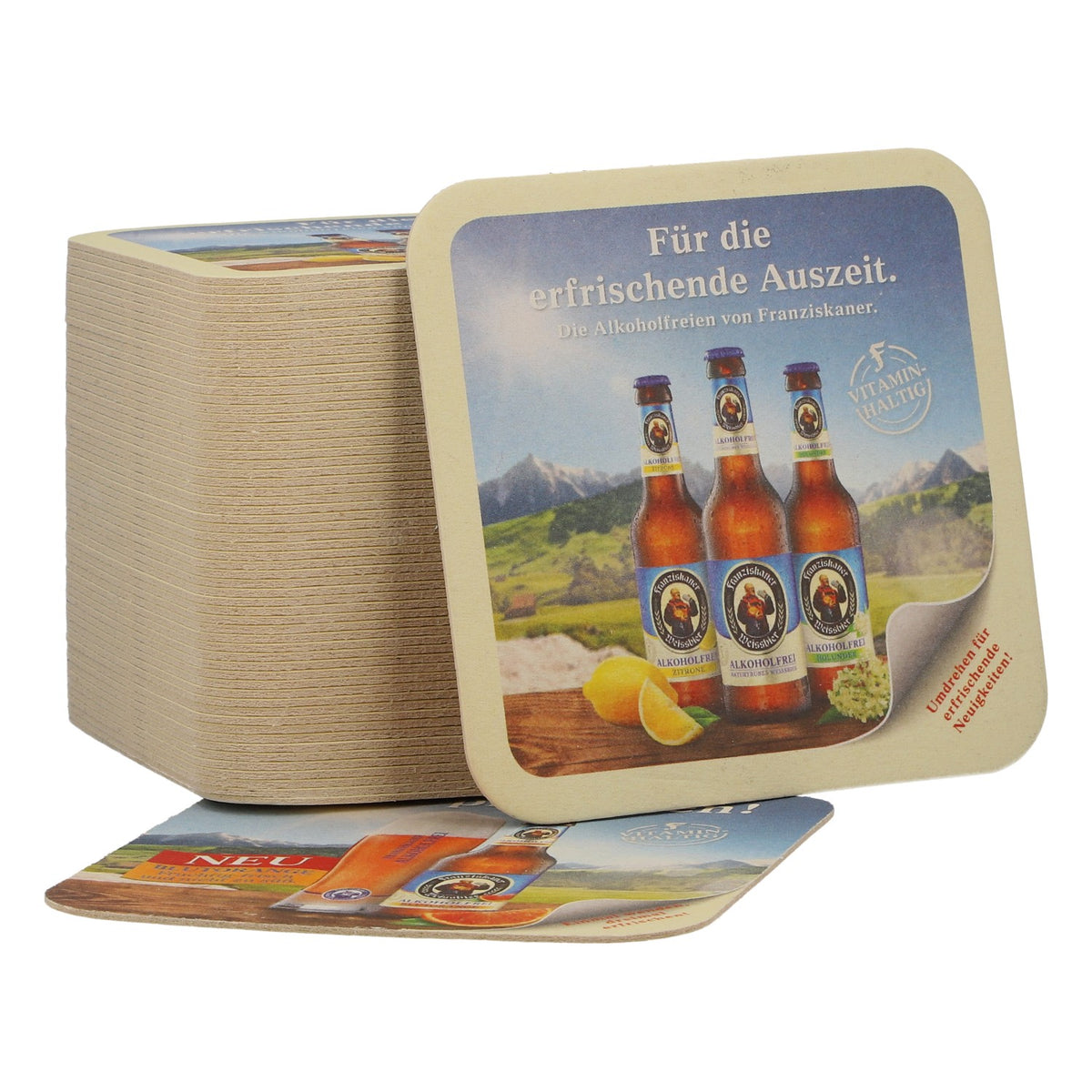 60 Franziskaner Beer Coasters, 9.5 x 9.5 cm, "Blood Orange"