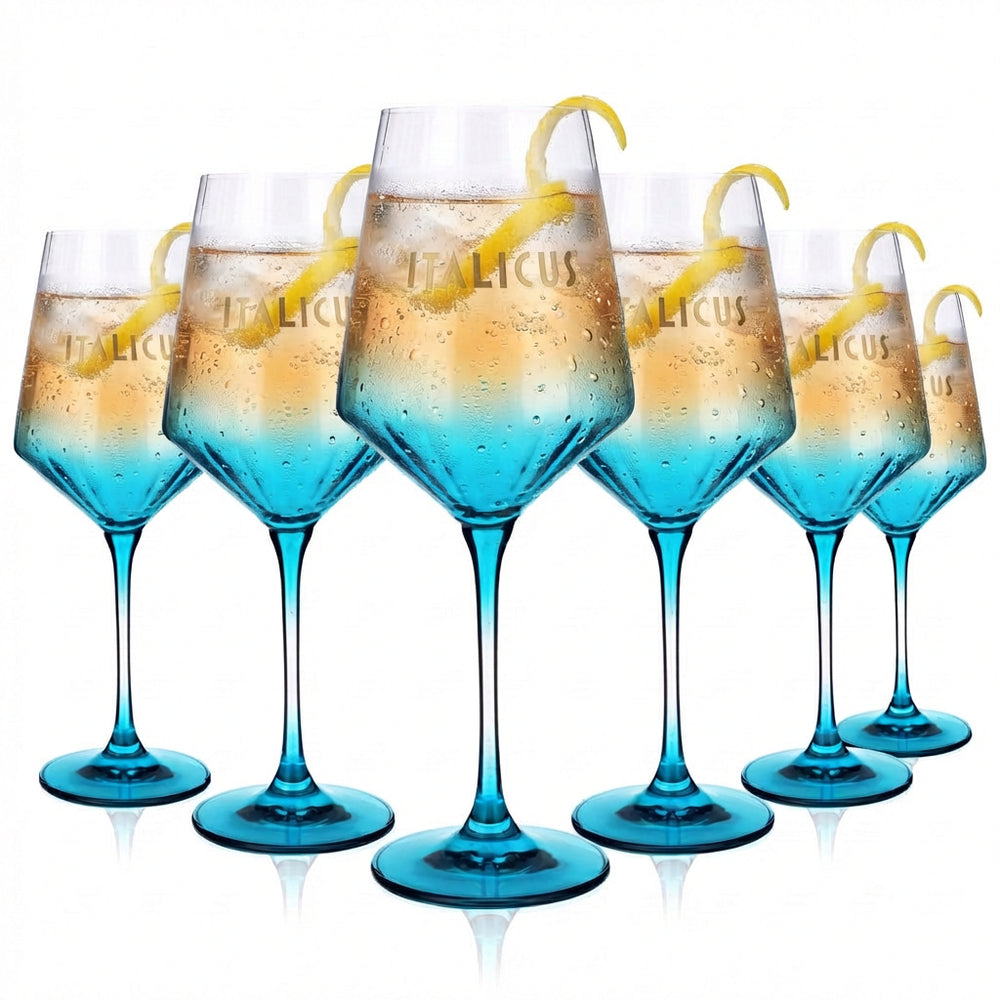 Set of 6 Italicus liqueur glasses, 0.46 l – wine glass with blue tint & 0.2 l calibration mark