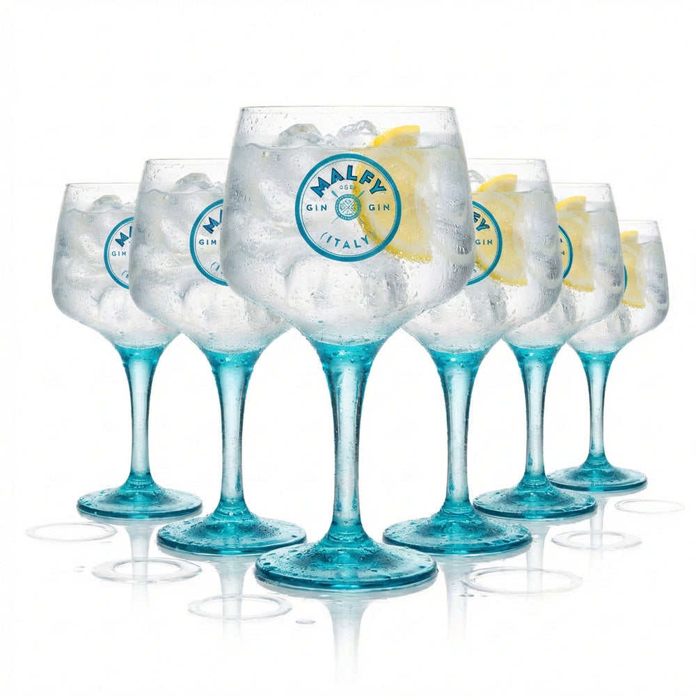 Set of 6 Malfy Gin Copa Balloon Glasses 0.6l – Special Edition with Blue Stem
