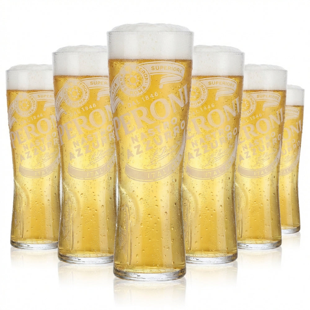 Set of 6 Peroni Nastro Azzurro 0.25-liter glasses – Signature Relief tumbler, calibrated