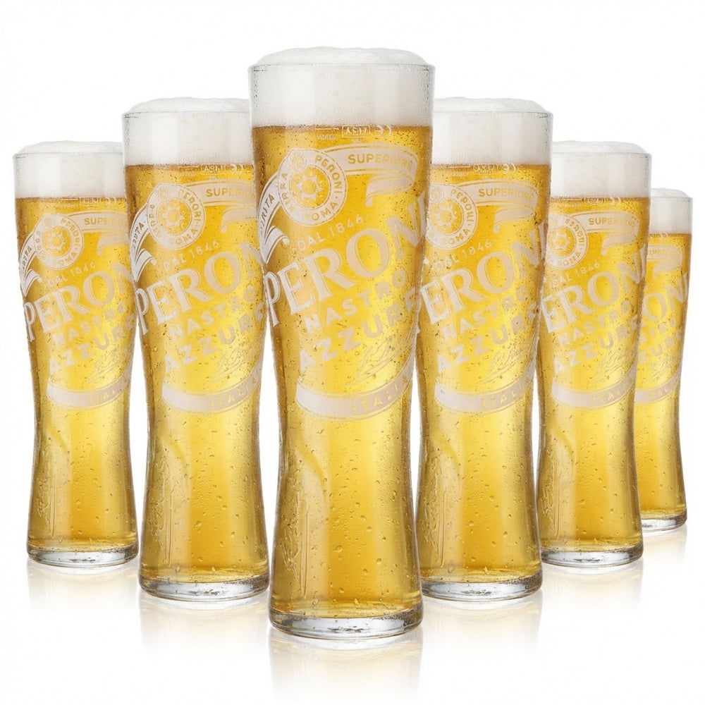 Set of 6 Peroni Nastro Azzurro 0.5-liter glasses – Signature Relief tumbler, calibrated