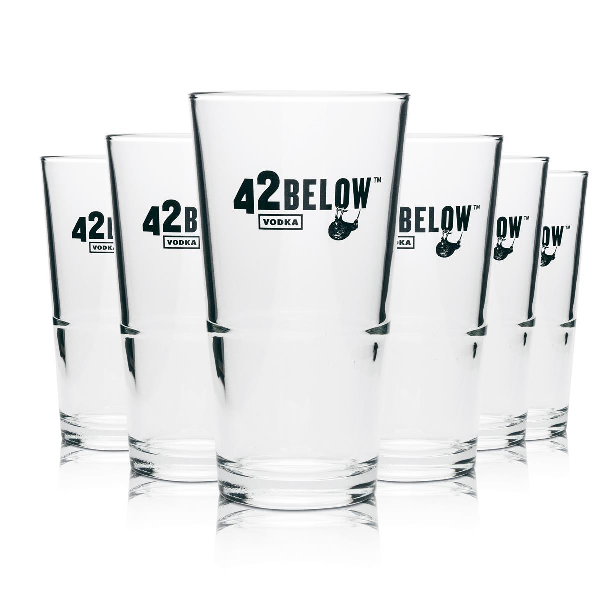 6x 42Below Vodka Long Drink Glass, stackable
