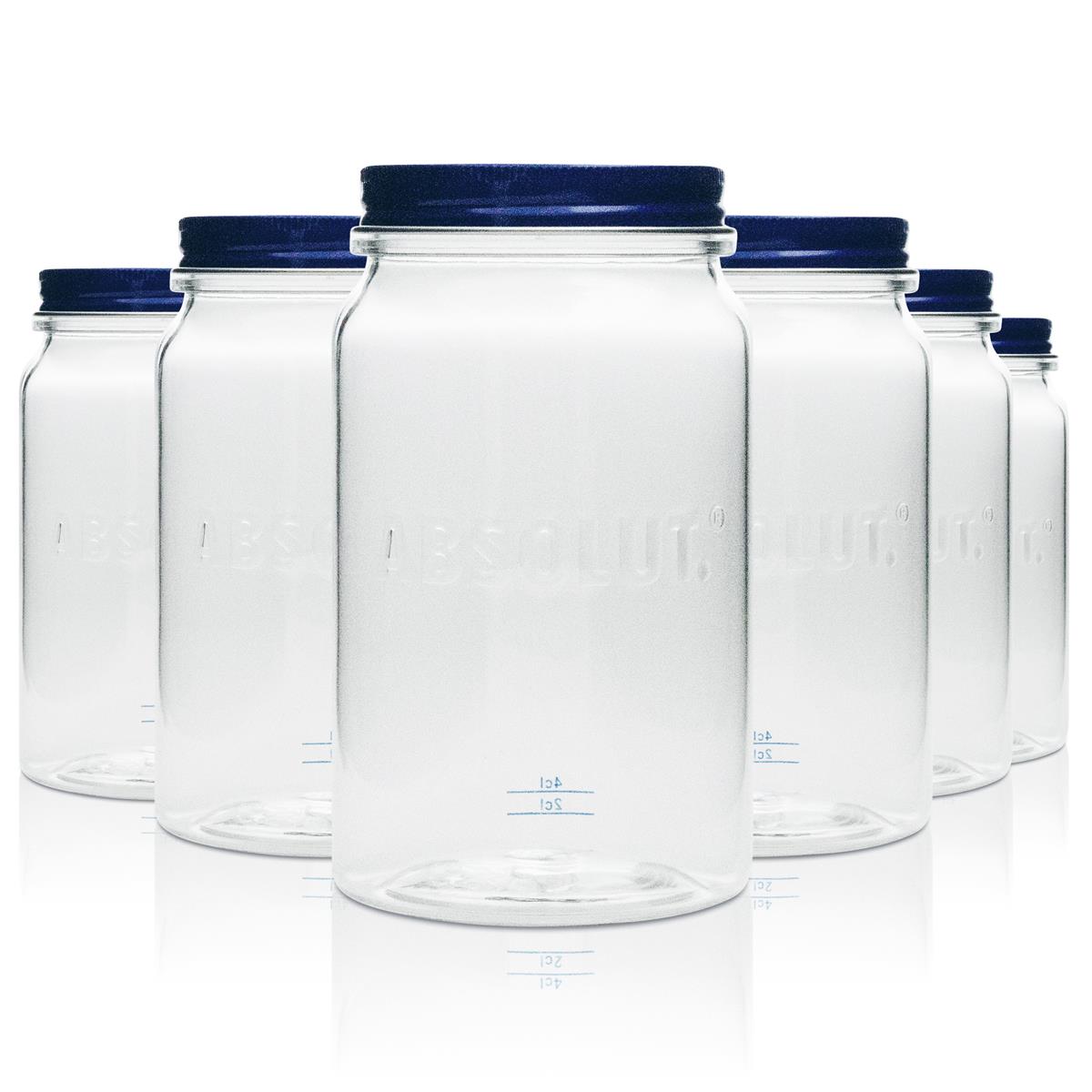 6x Absolut plastic cups, glass, 0.57 l, plastic Mason jar with handle and lid