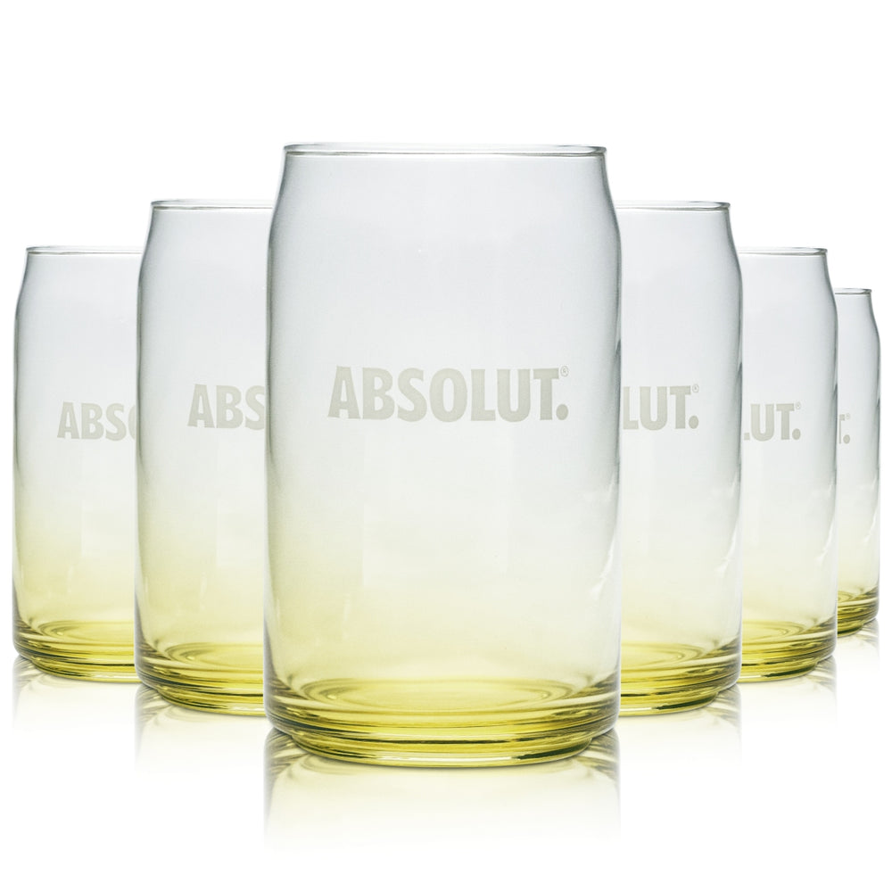 6x Absolut Vodka Glass 0.25l Cup YELLOW Sensations Long Drink Glasses Gastro Oak