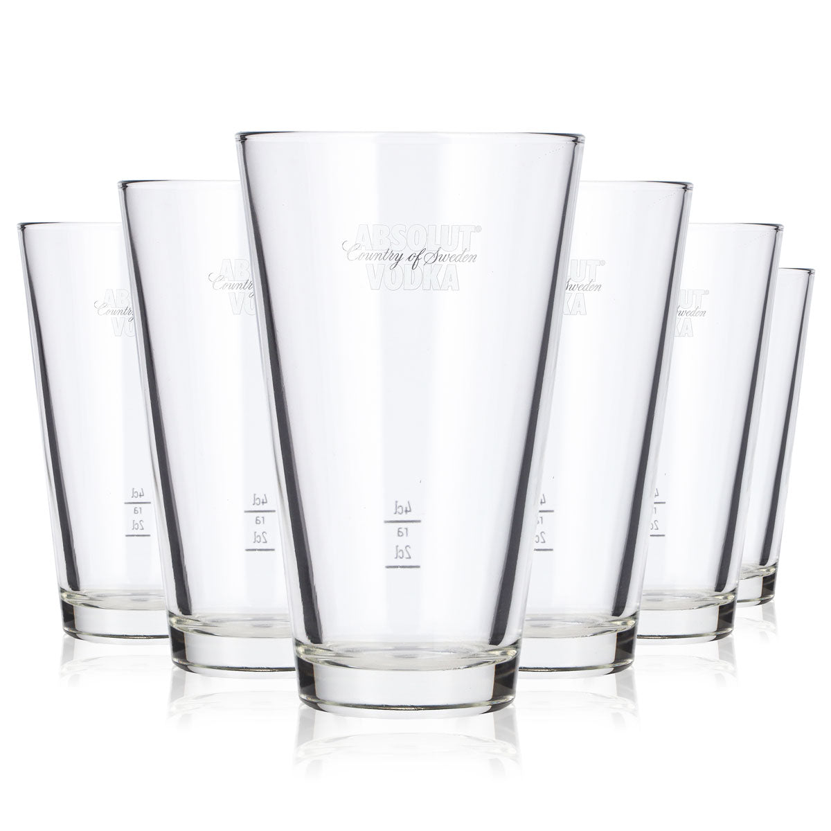6 Absolut Vodka glasses (2 cl) + 4 cl long drink glasses, "Country of Sweden" by Rastal