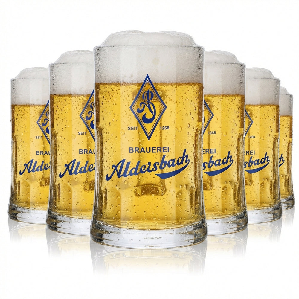 6x Aldersbach Glass 0.5l Beer Mug Tankard Seidel Mugs Glasses Set Brewery Gastro