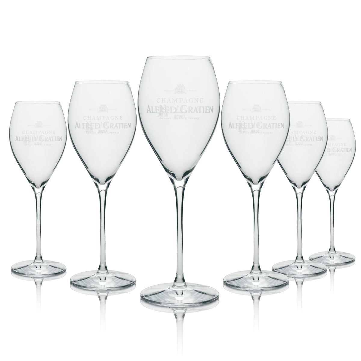 6x Alfred Gratien Champagne Glass Flute White Logo 280ml rastal