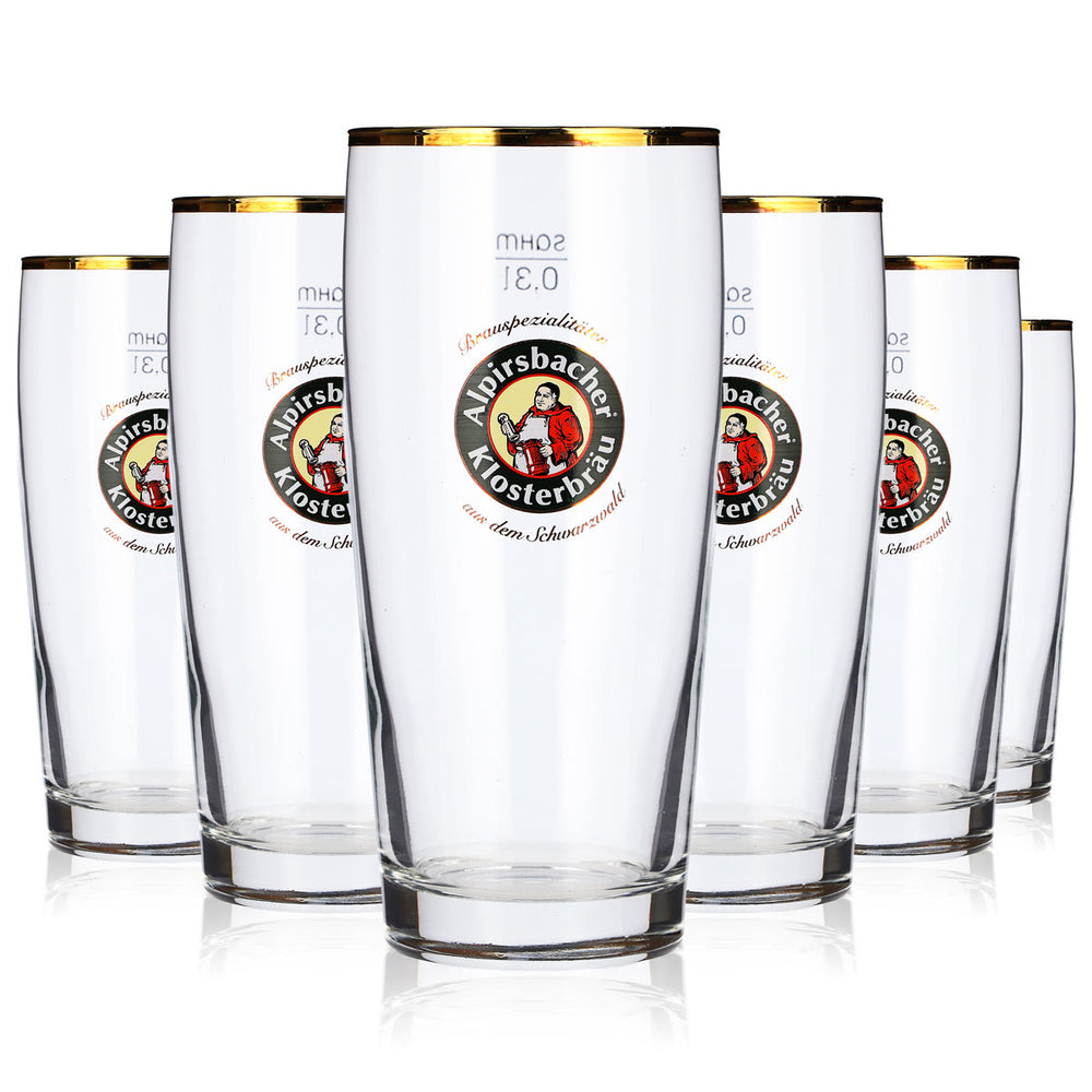 6 Alpirsbacher Beer Glasses, 0.3 L, Gold-Rimmed, Sahm Beer Glass, Beer Mug