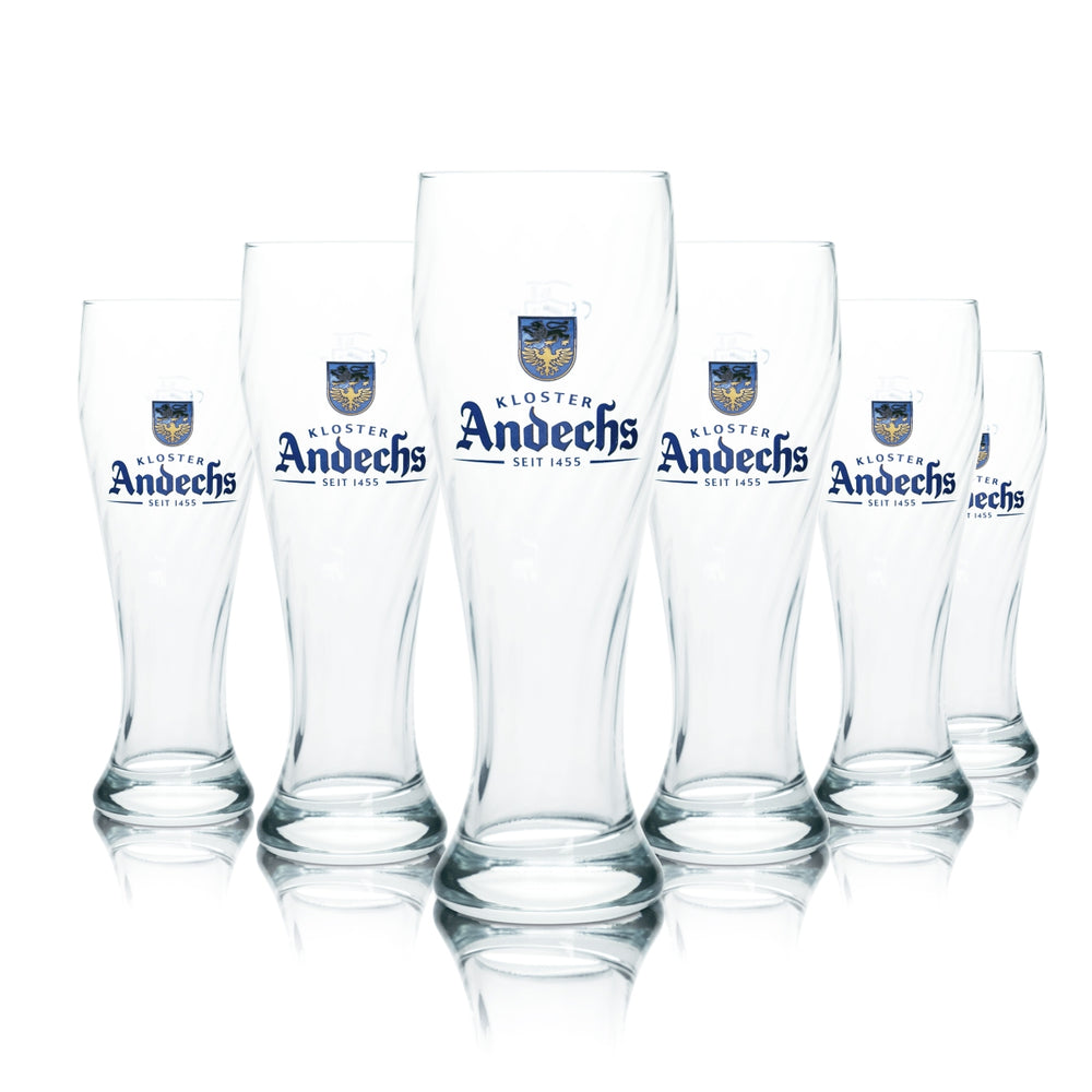 6x Andechs Glass 0.5l Wheat Beer Yeast Crystal Wheat Glasses Monastery Beer Brewery