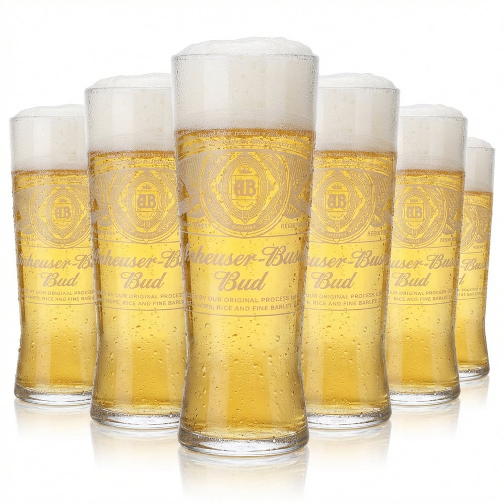 6x Anheuser-Busch Bud Beer Glass 0.3l Creed Contour Glass Set NEW DESIGN