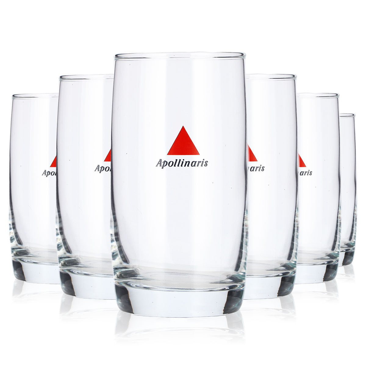 6 Apollinaris Water Glasses, 0.22 L Tumblers with Red Triangle Design, Lowball Glasses