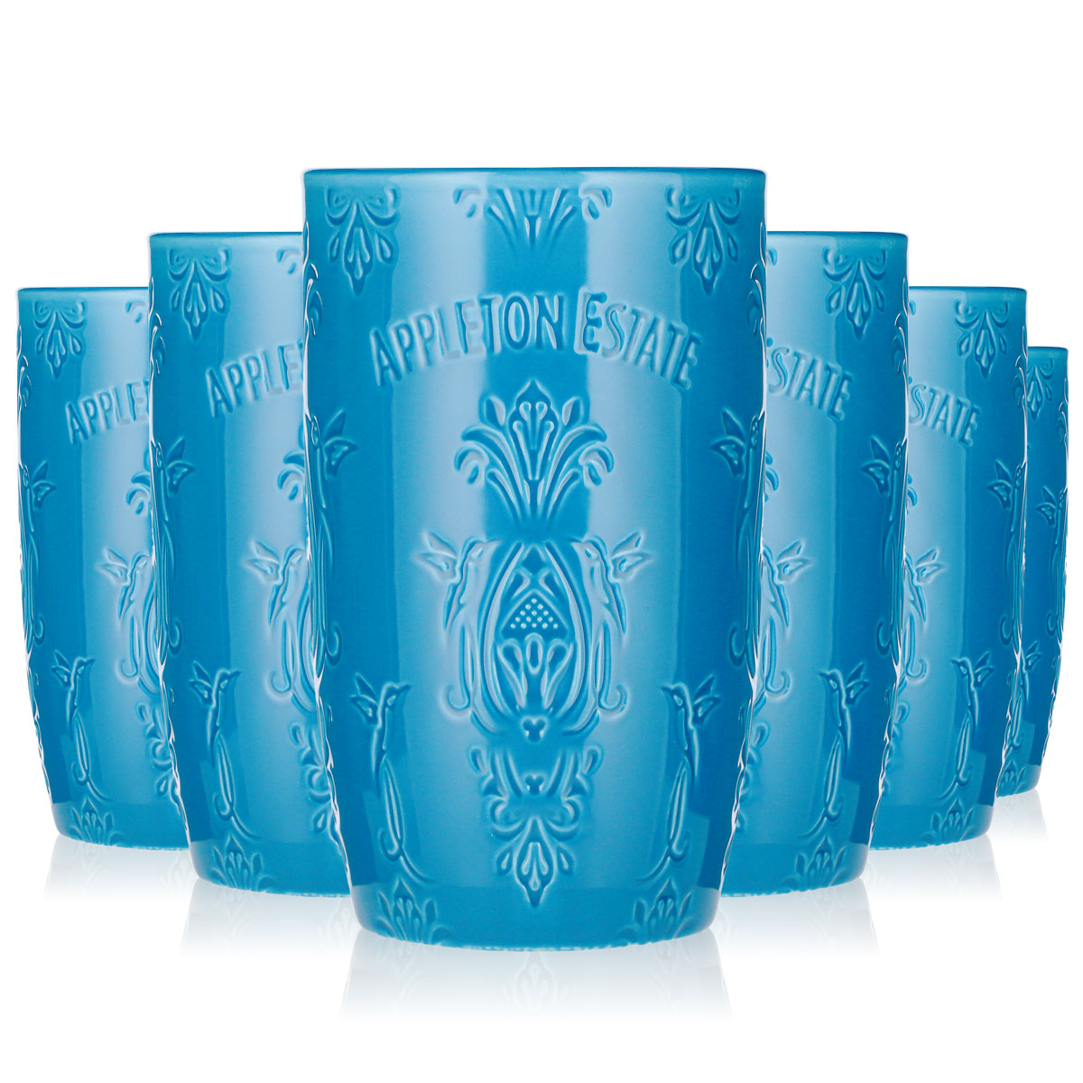 6 Appleton Rum Glasses, 0.35 L, Maitai Tiki, BLUE CERAMIC, ADM Cocktail Glasses (Set of 6)