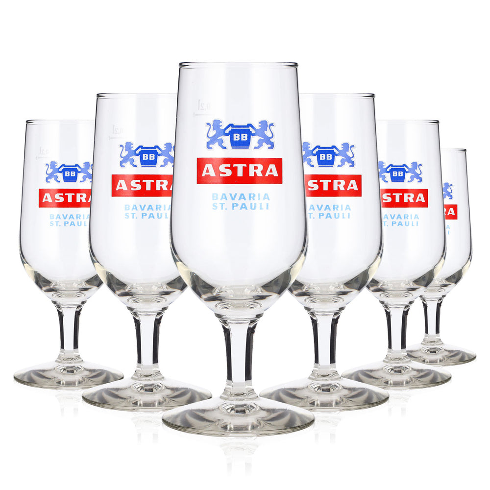6x Astra Beer Glass, 0.2 L, Tulip-Shaped, St. Pauli Rastal, Goblet-Style Beer Glass