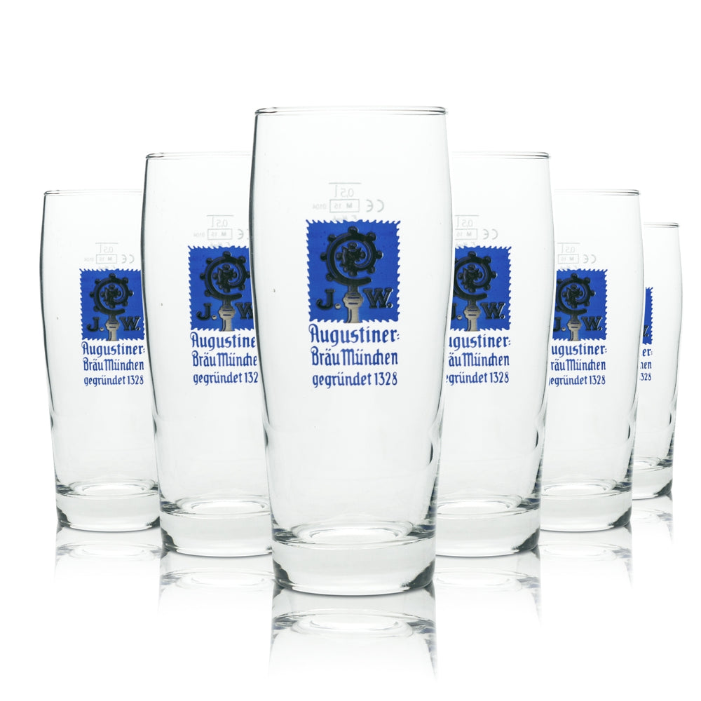 6x Augustiner Beer Glass 0.5l F.Herb Willi Mug Light Glasses Brewery Beer Bar