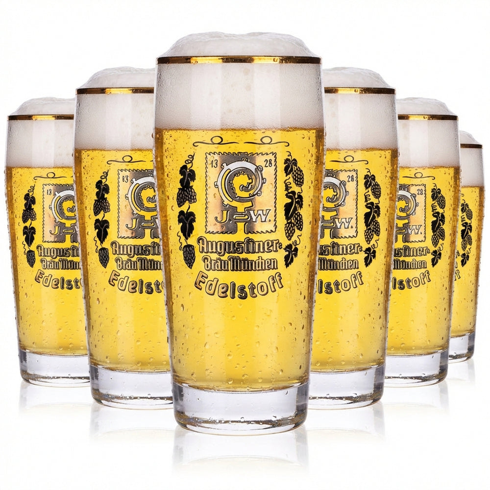 6x Augustiner beer glasses, 0.25 l, Willibecher Edelstoff, gold logo