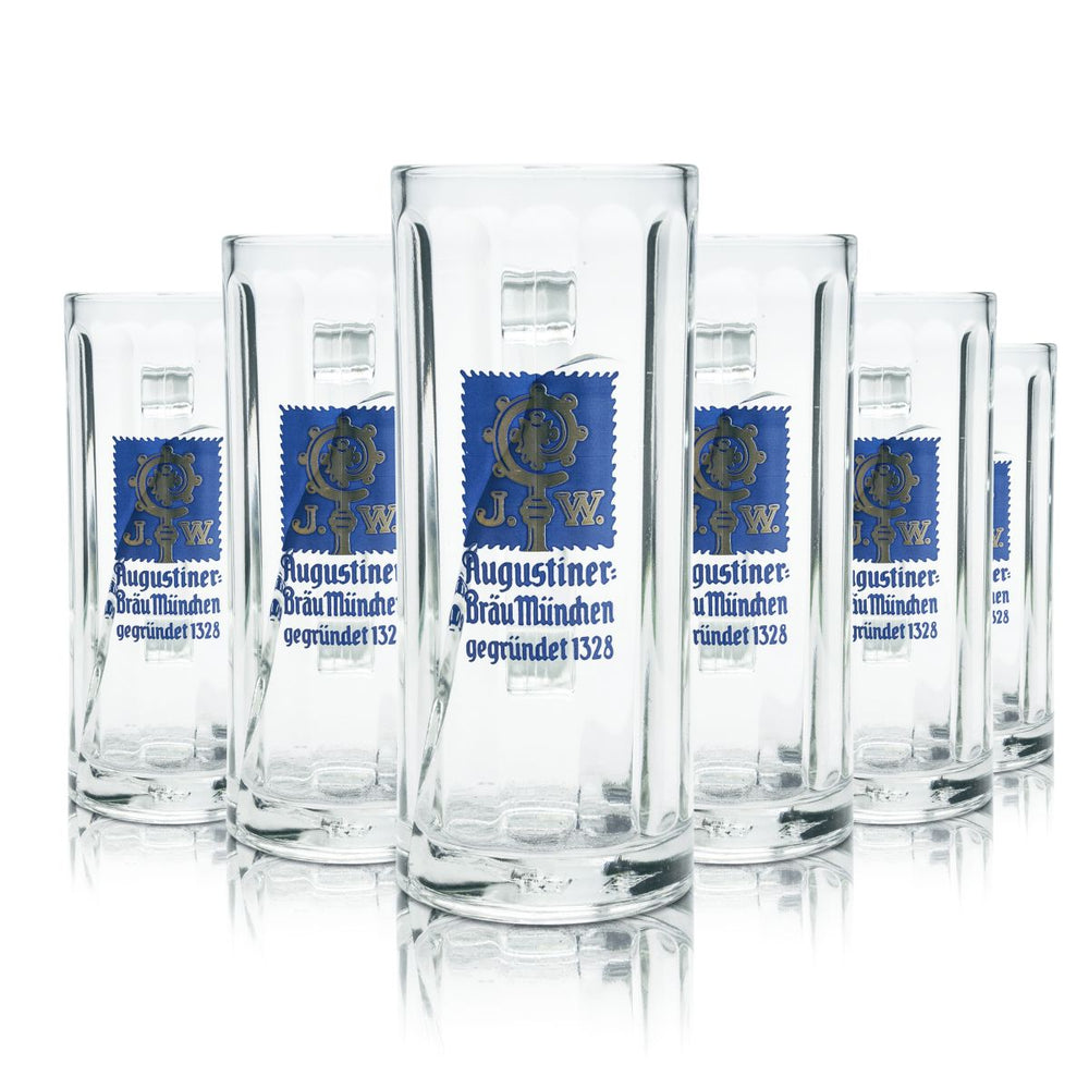 6x Augustiner Glass 0.3l Beer Mug Contour Glass Tankard Seidel Glasses Set Brewery