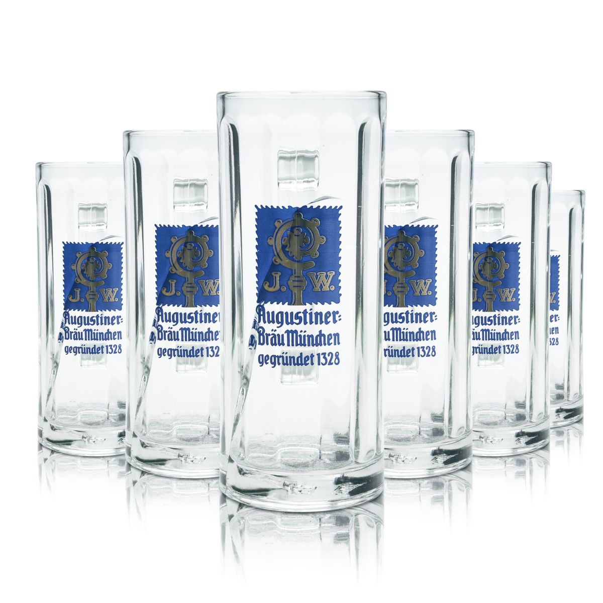 6x Augustiner Glass 0.3l Beer Mug Contour Glass Tankard Seidel Glasses Set Brewery