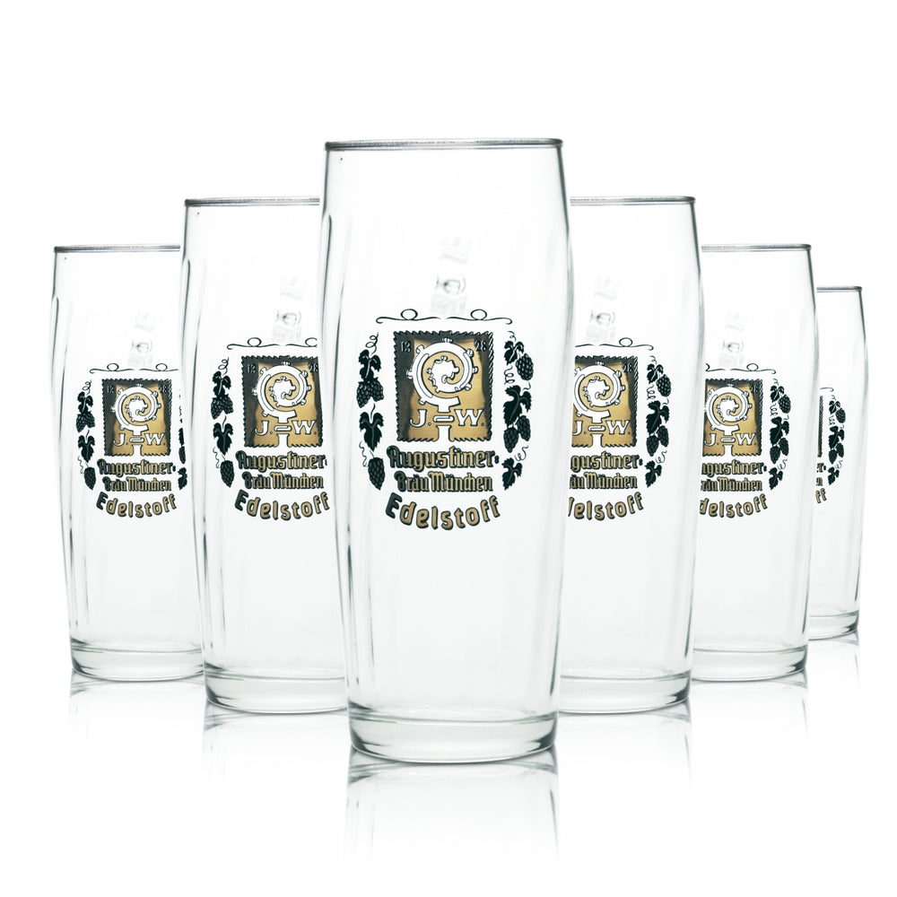 6x Augustiner glass 0.5l beer mug with gold rim, Edelstoff Munich Brewery