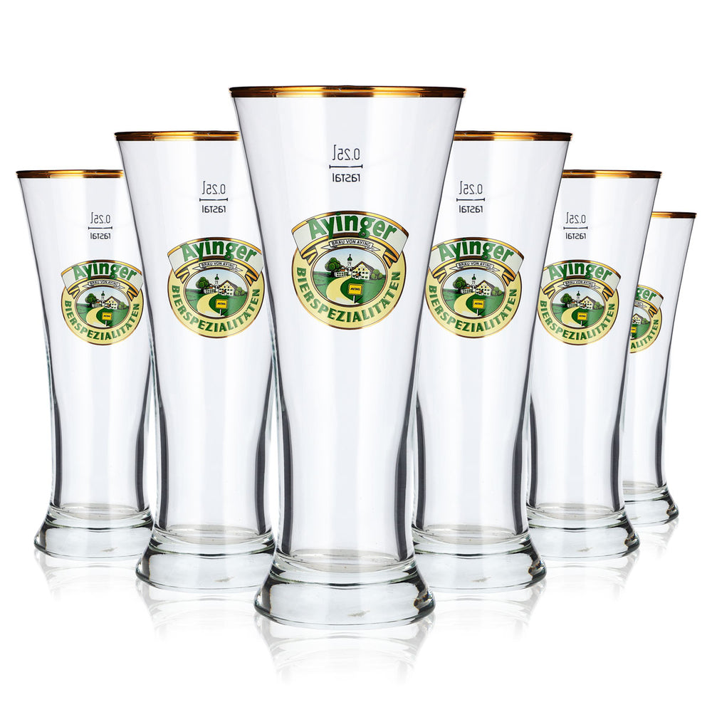 6 Ayinger Beer Glasses, 0.25 L, Gold-Rimmed Rastal (Set of 6)
