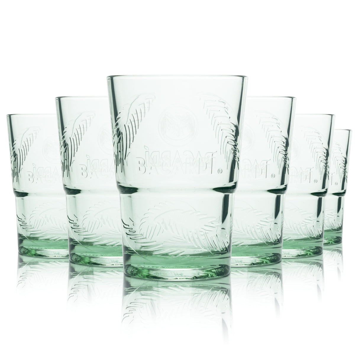 6x Bacardi Glass 0.3l Green Long Drink Cocktail Contour Glasses Cuba Libre Palm Trees