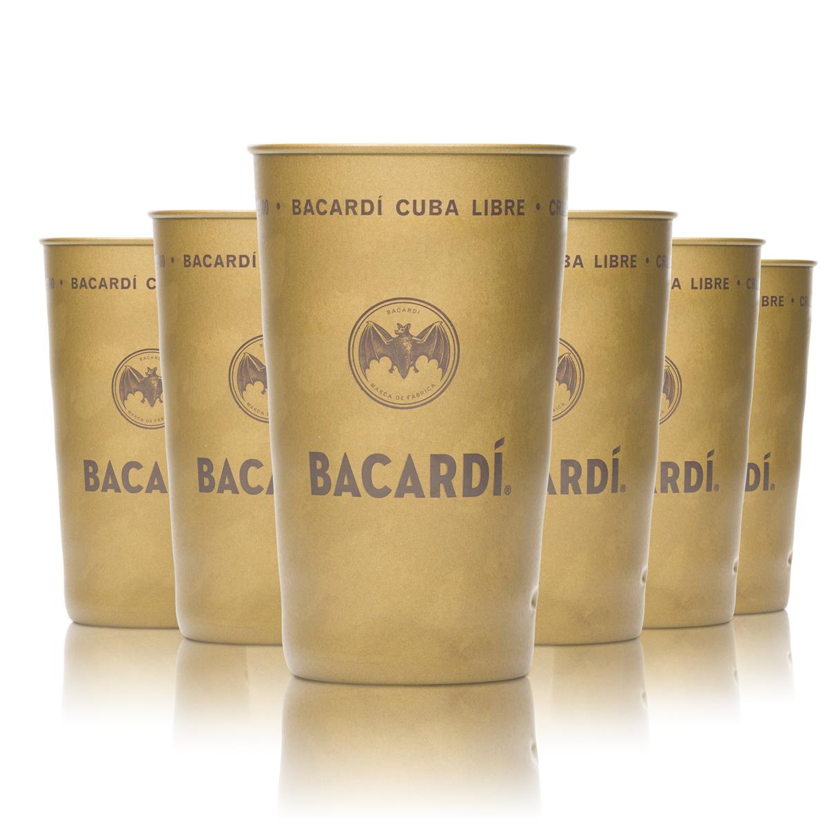 6x Bacardi Rum Mug Metal Mug Cuba Libre Gold