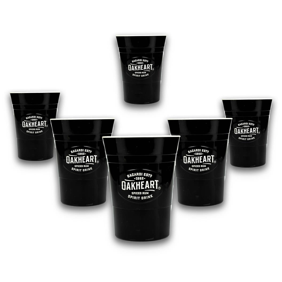 6x Bacardi Rum Mug Oakheart Hard Plastic Black 330ml